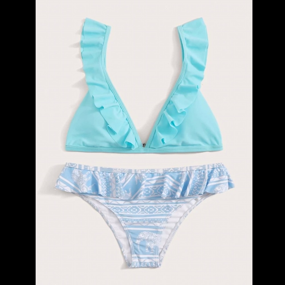 Blue, V-Neck, Bikini Set - Picture 5 of 6